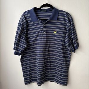 Masters Collection Polo Shirt Navy Stripe Augusta Golf Cotton Men's L